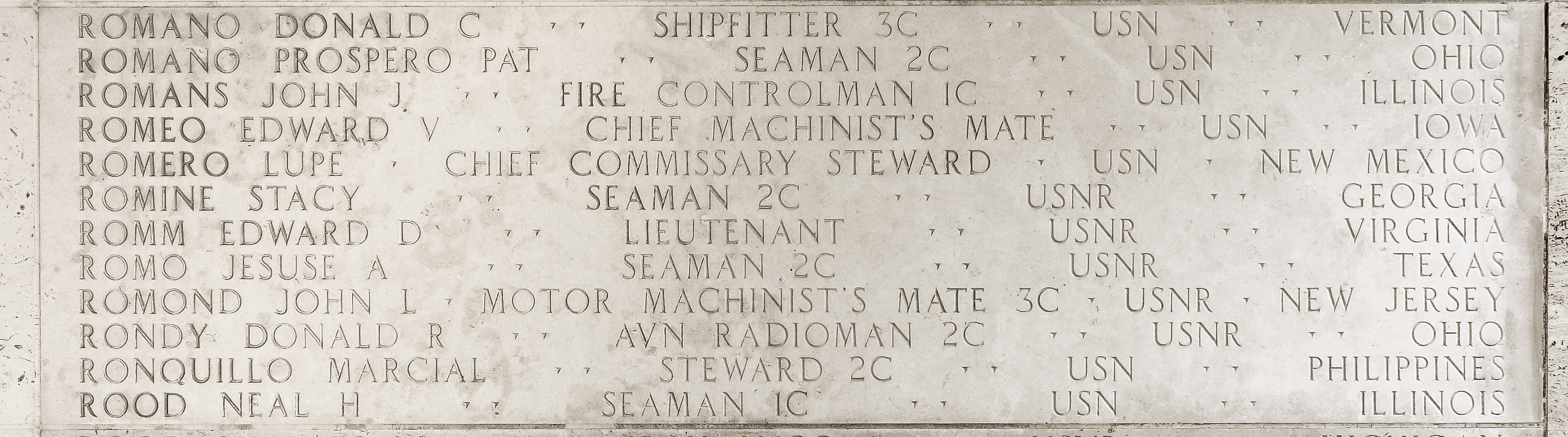 Donald C. Romano, Shipfitter Third Class